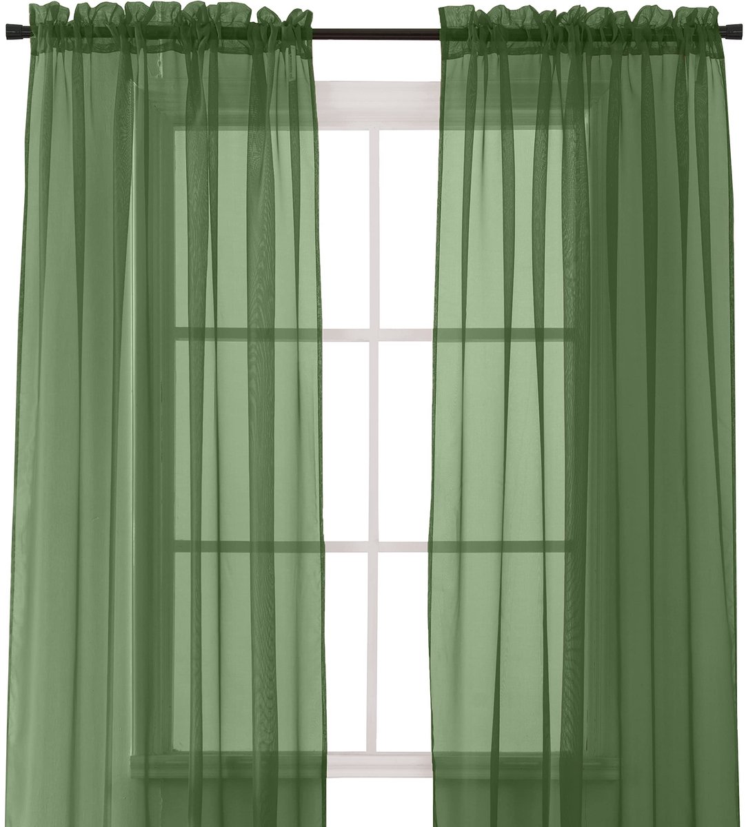 Comfort Raamvitrages, 2-delige set transparante gordijnpanelen met tunnelzoom van 5 cm, 102 cm breed x 213 cm lang, groen (Hunter Green)