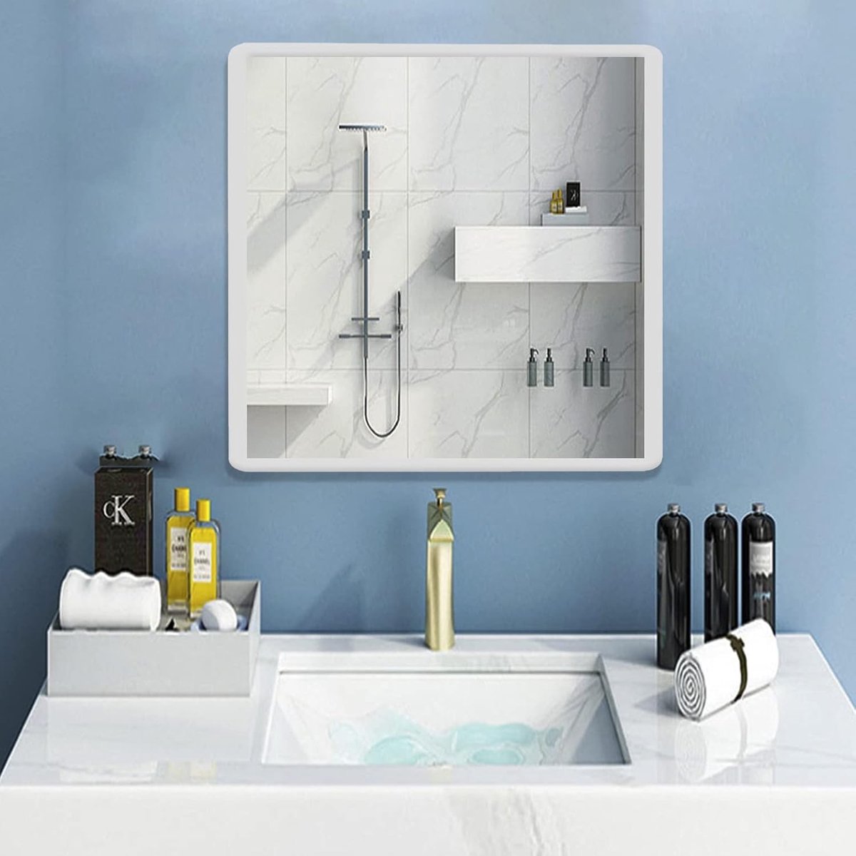 Stijlvolle 30cm Vierkante Wandspiegel van Metaal voor Badkamer, Woonkamer en Slaapkamer Decoratie, Perfect voor Make-up en Interieur