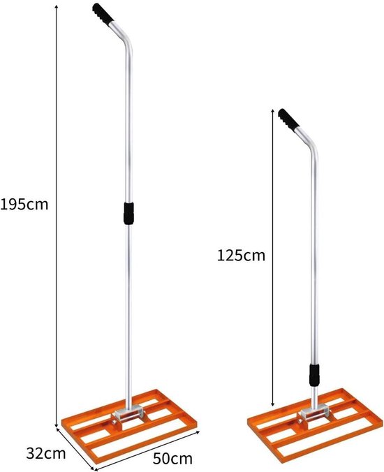 Egaliseerhark voor gazon, 50 / 100 x 32 cm breed, aluminium en gegalvaniseerd staal, uitschuifbare steel van 1,2–1,9 m, met handig handvat, voor grond, gras, graszoden en compost — afbeelding 2