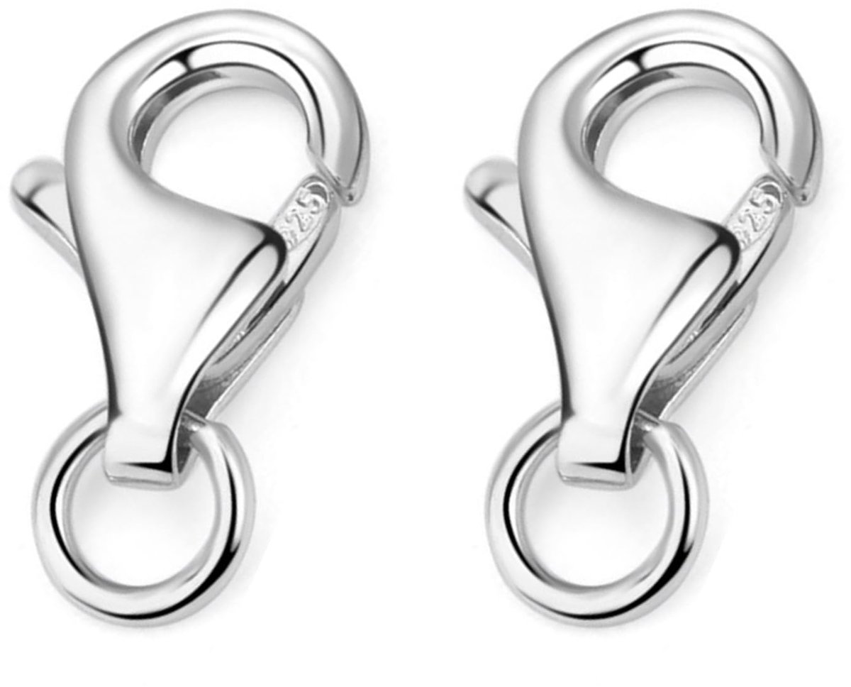 verpakking van 2 stuks 9 mm sterling zilveren kreeftgespen met 3,5 mm veerringen voor armbanden, halskettingen, zilver