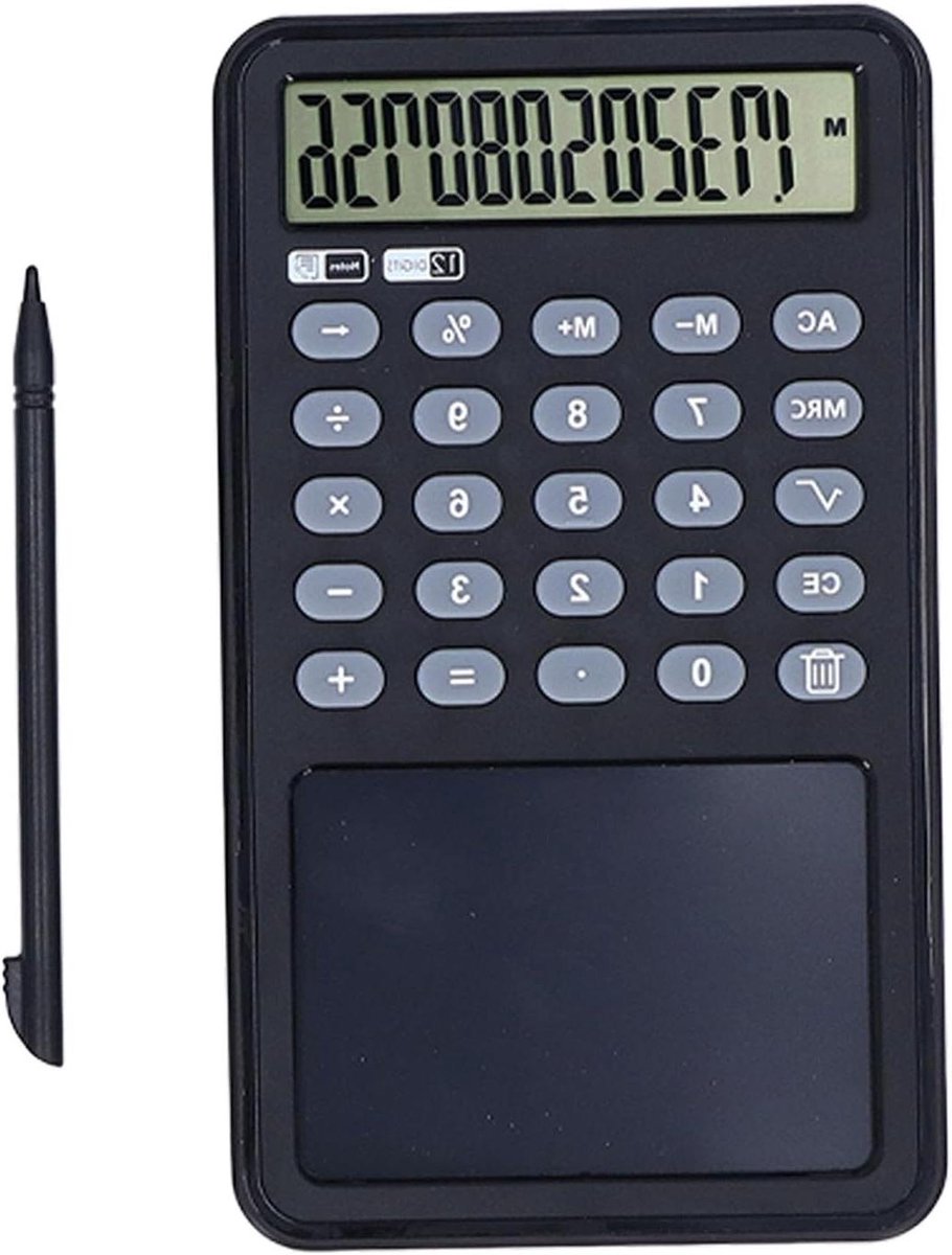 Rekenmachine met Notitieblok - Digitale Kladblok - Aantekeningen Maken - Herbruikbaar LCD Scherm - 18 x 12 cm - Zwart