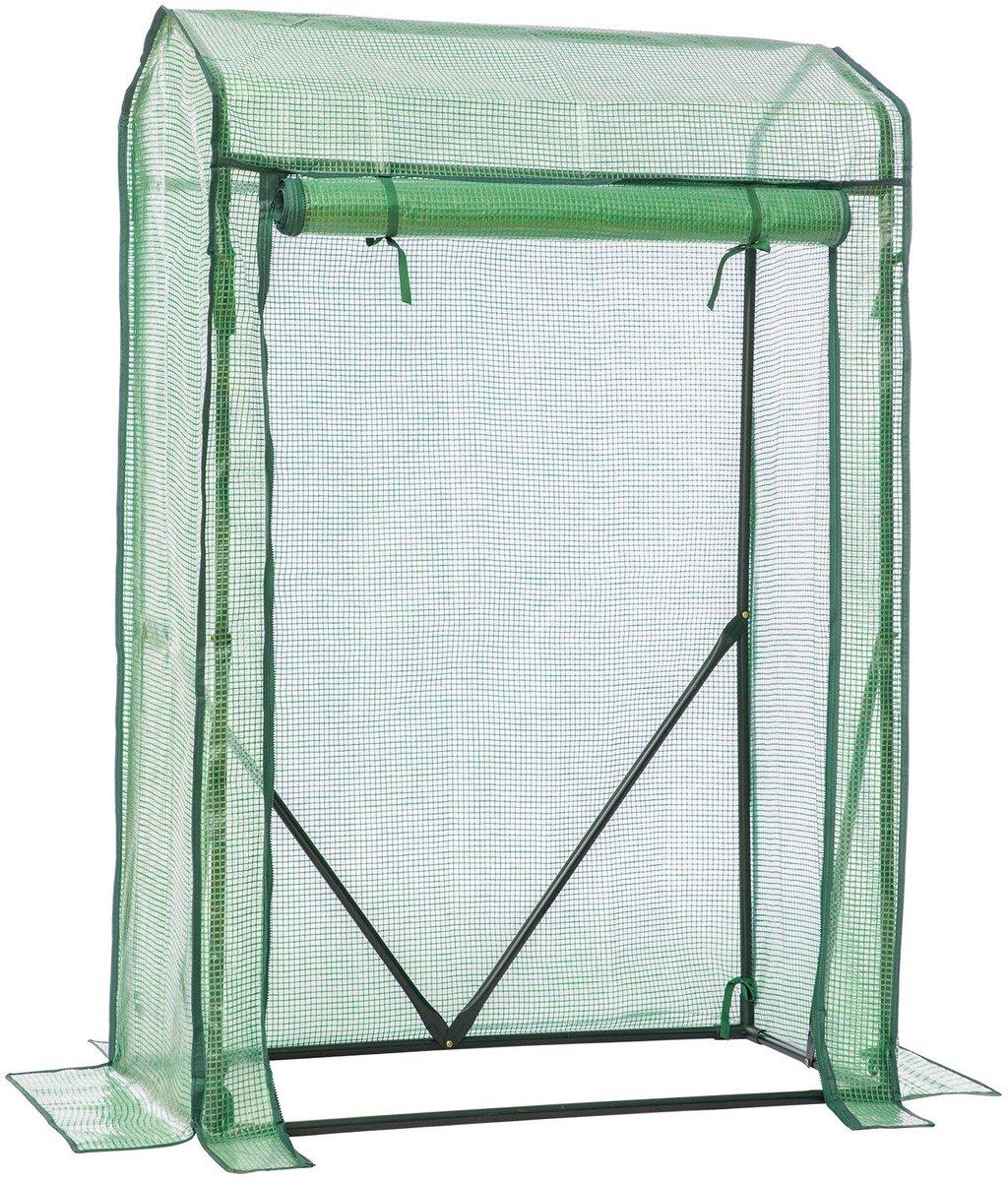 Broeikas, tomatenkas met spits dak, 100 x 50 x 150 cm, foliekas, met venster, broeibed voor tomaten, groenten, fruit, bloemen, tuin, balkon, groen EGN16GH02