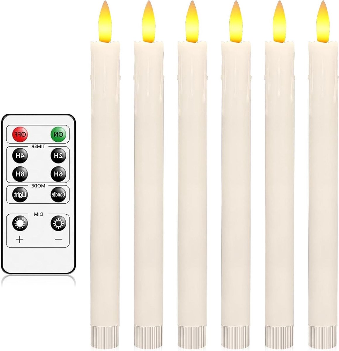 LED Taper Kaarsen - Vlamloze Kaarsen - Sfeer Creëren - Echte Wax - Set van 6 - Ivory Wit