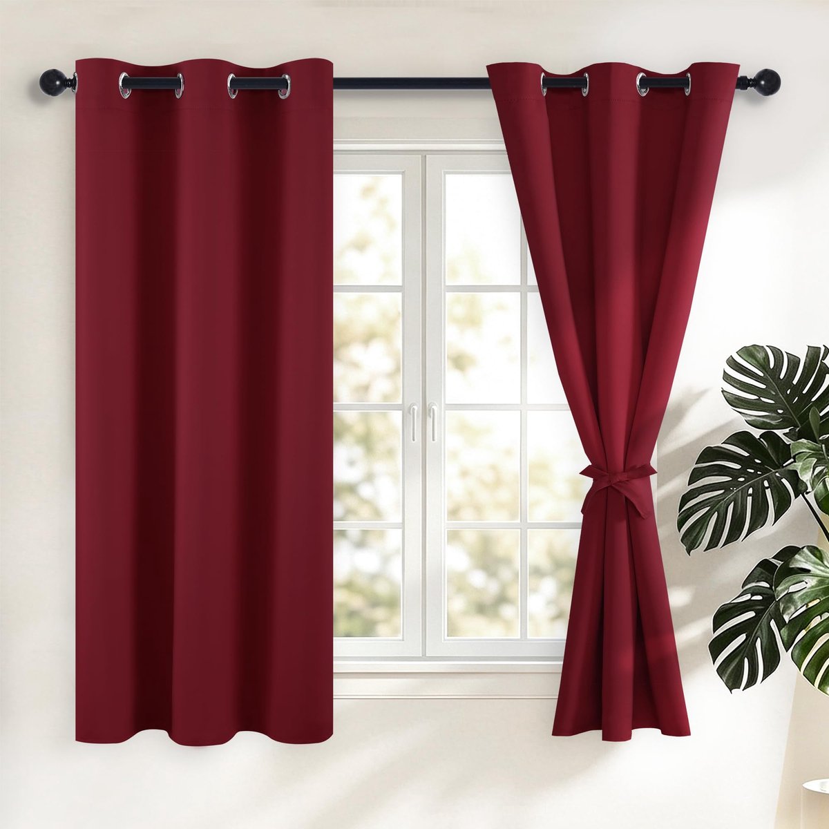 Verduisteringsgordijn met gordijnhouders, thermisch gordijn, isolerend, tegen kou en hitte, voor slaapkamer, woonkamer, geluidswerend, met oogjes, 2 stuks, 106 x 160 cm (breedte x hoogte