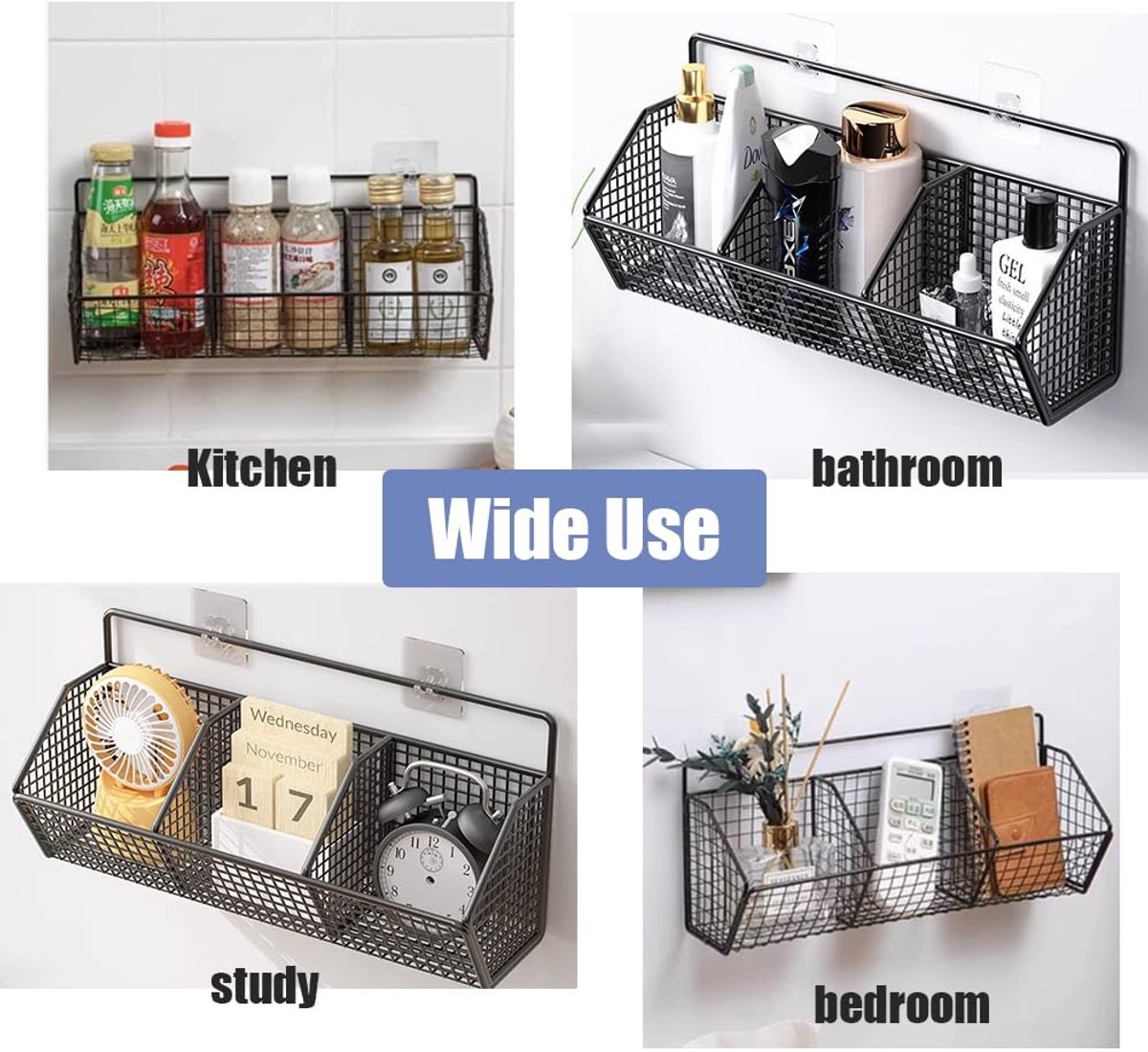 Fruitmand, hangend, metalen fruitmand, met 3 vakken, hangend, keuken, hangend, zonder boren, muur, fruitmand, fruitmand, muur, fruitmand, voor groenten, fruitmand, fruitmand (zwart)