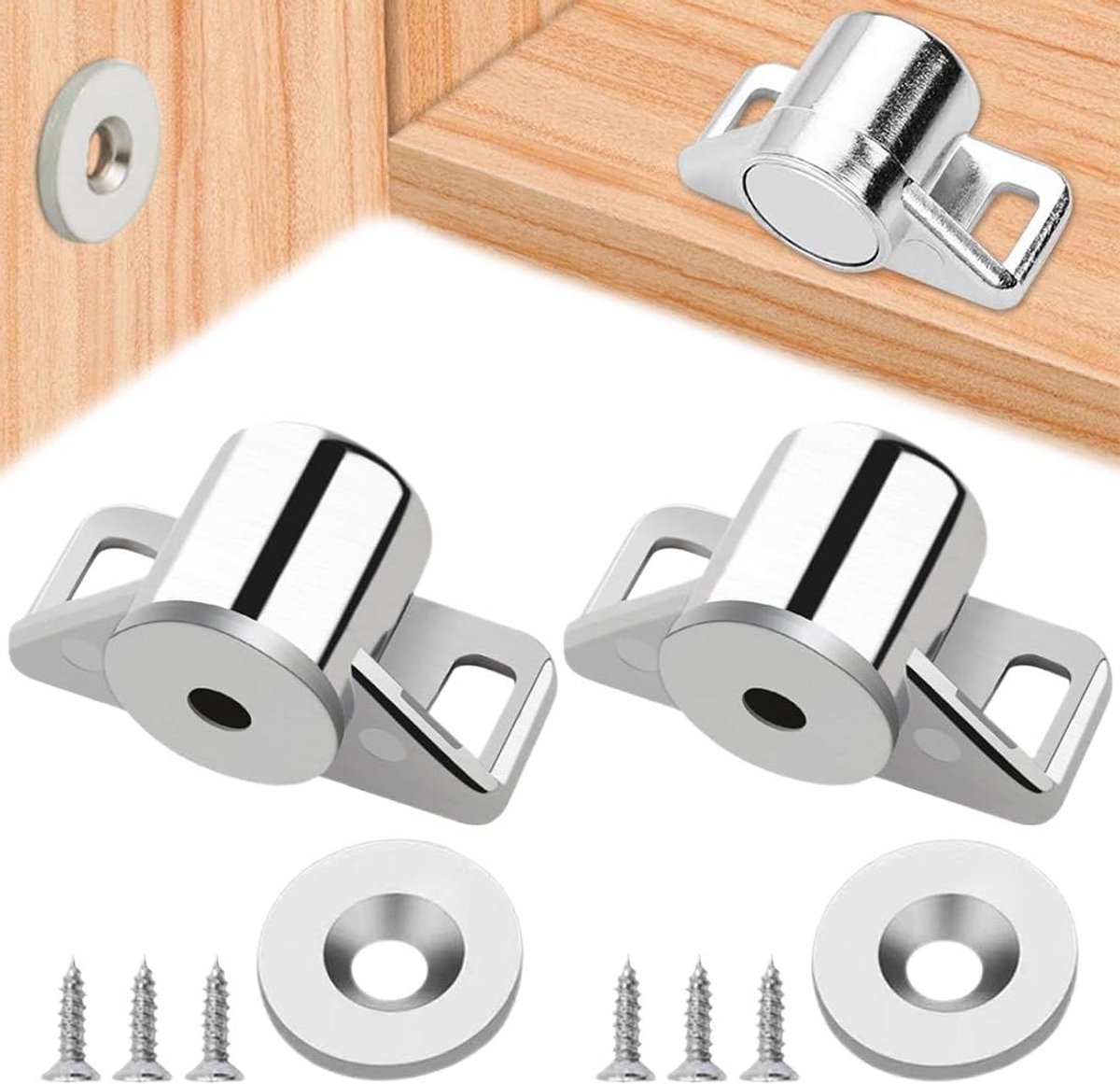 Magnetische Sluitingen - Deurklink Magneten - Kasten Sluiten - Sterke Aantrekkingskracht - 2 Stuks - Zilver