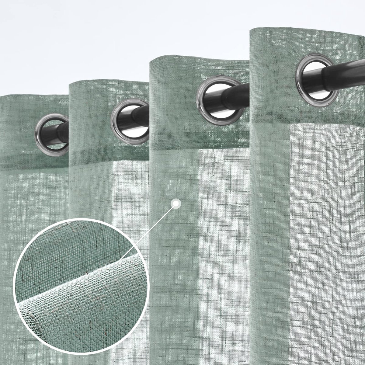 Set van 2 transparante linnen gordijnen met ringen, moderne interieurgordijnen voor slaapkamer, woonkamer en raam, 140x260 cm, blauw