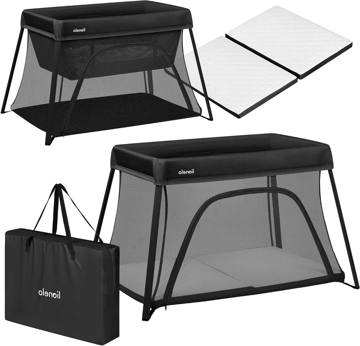 Babybed Reisbed - Box Campingbed - Veilig Spelen Slapen - Compact Snel Opvouwbaar - 110x75 cm - Zwart