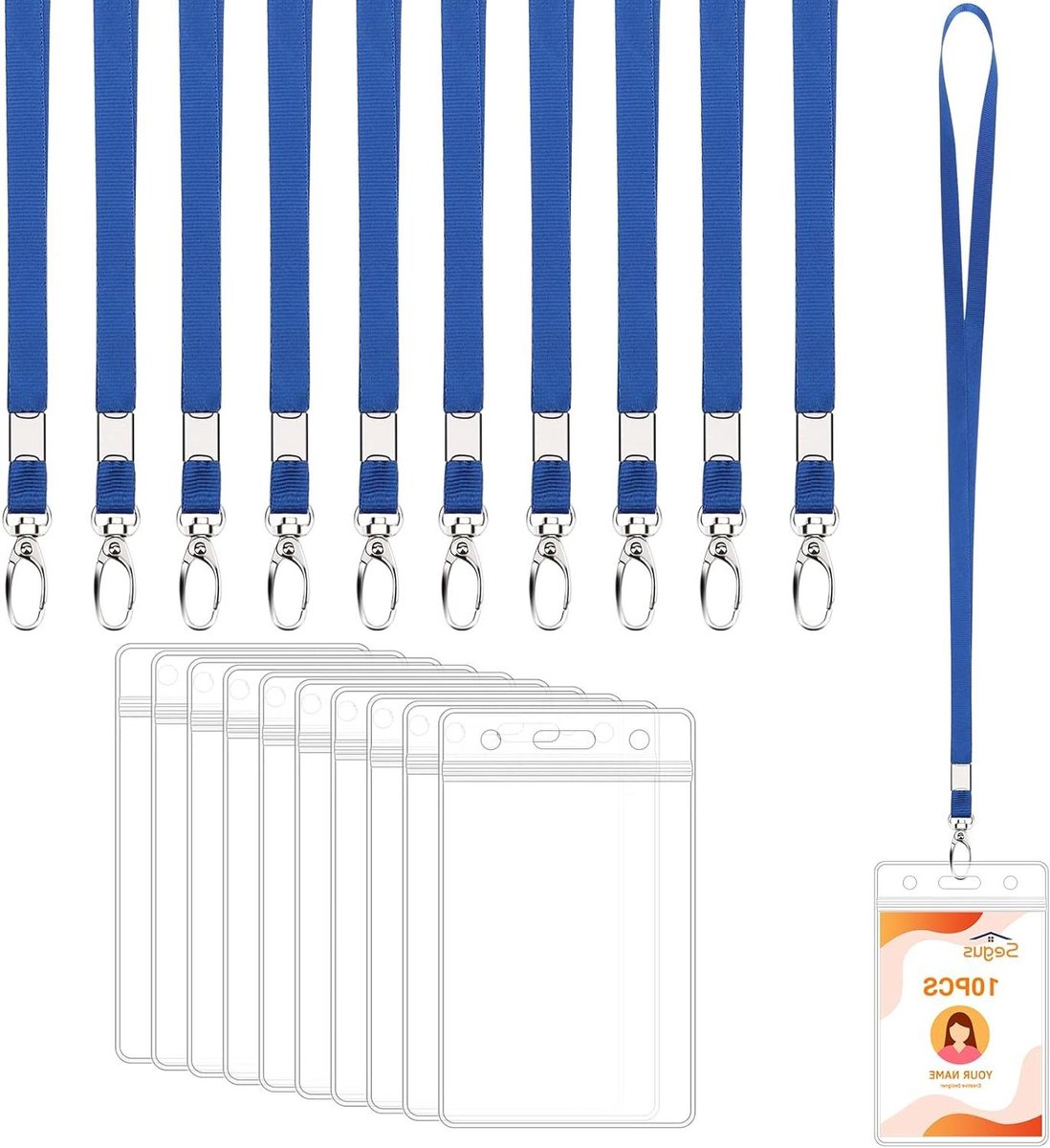 Kaarthouders met Lanyard - ID Houders - Organisatie op Kantoor - Waterdicht en Transparant - 10 Stuks - Blauw