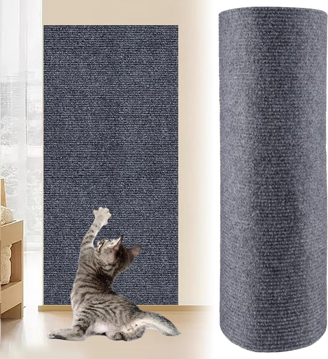 Krabmat Kat - Krabplank Muur - Katten Gedrag - Zelfklevend Ontwerp - 200 x 40 cm - Lichtgrijs