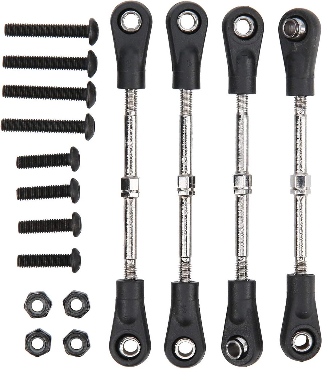 RC Stuurstang Set - Verstelbare Koppelstang - RC Auto Onderhoud - Metaal en Kunststof - 68-77 mm - Zwart Zilver