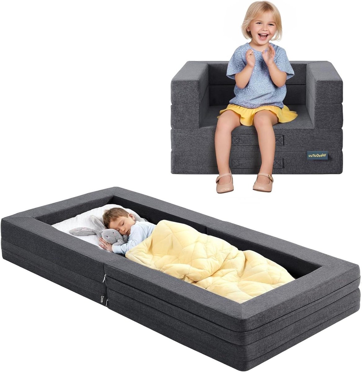 Peuter Reisbed - Slaapbank Kinderen - Veilig Slapen - 3-in-1 Converteerbaar - 152 x 71 cm - Grijs