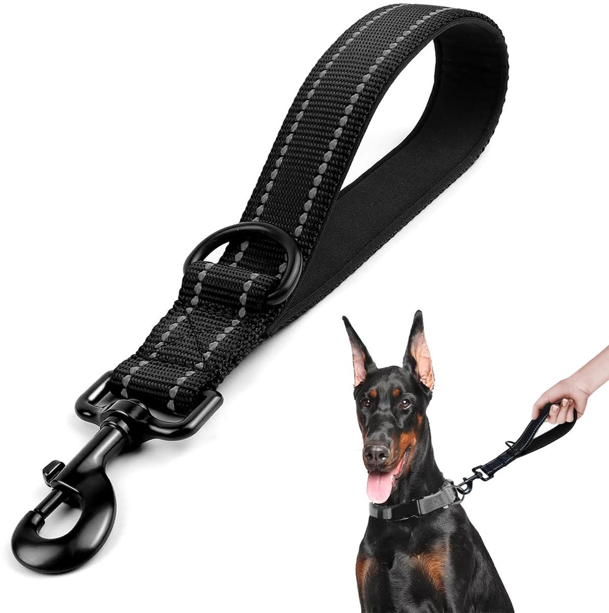Korte hondenriem, korte geleider voor honden met D-ring, riem voor hondentraining controle, reflecterende riemen voor middelgrote en grote honden