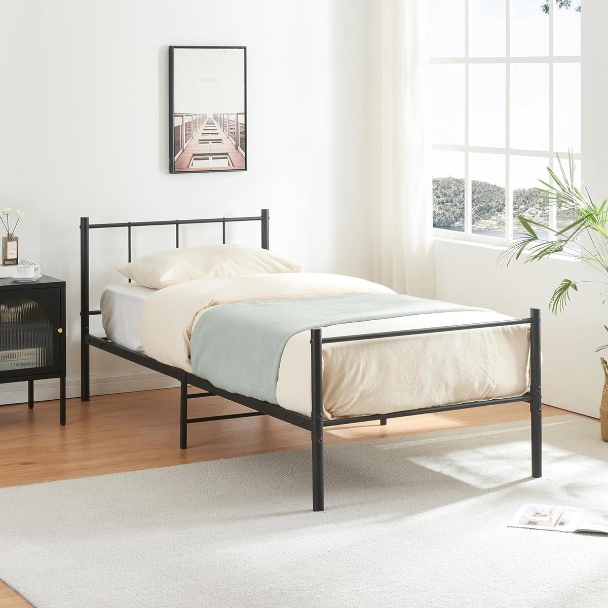Metalen bedframe - Stalen frame - Slaapkamermeubel - Stevige constructie - 90x200 cm - Zwart