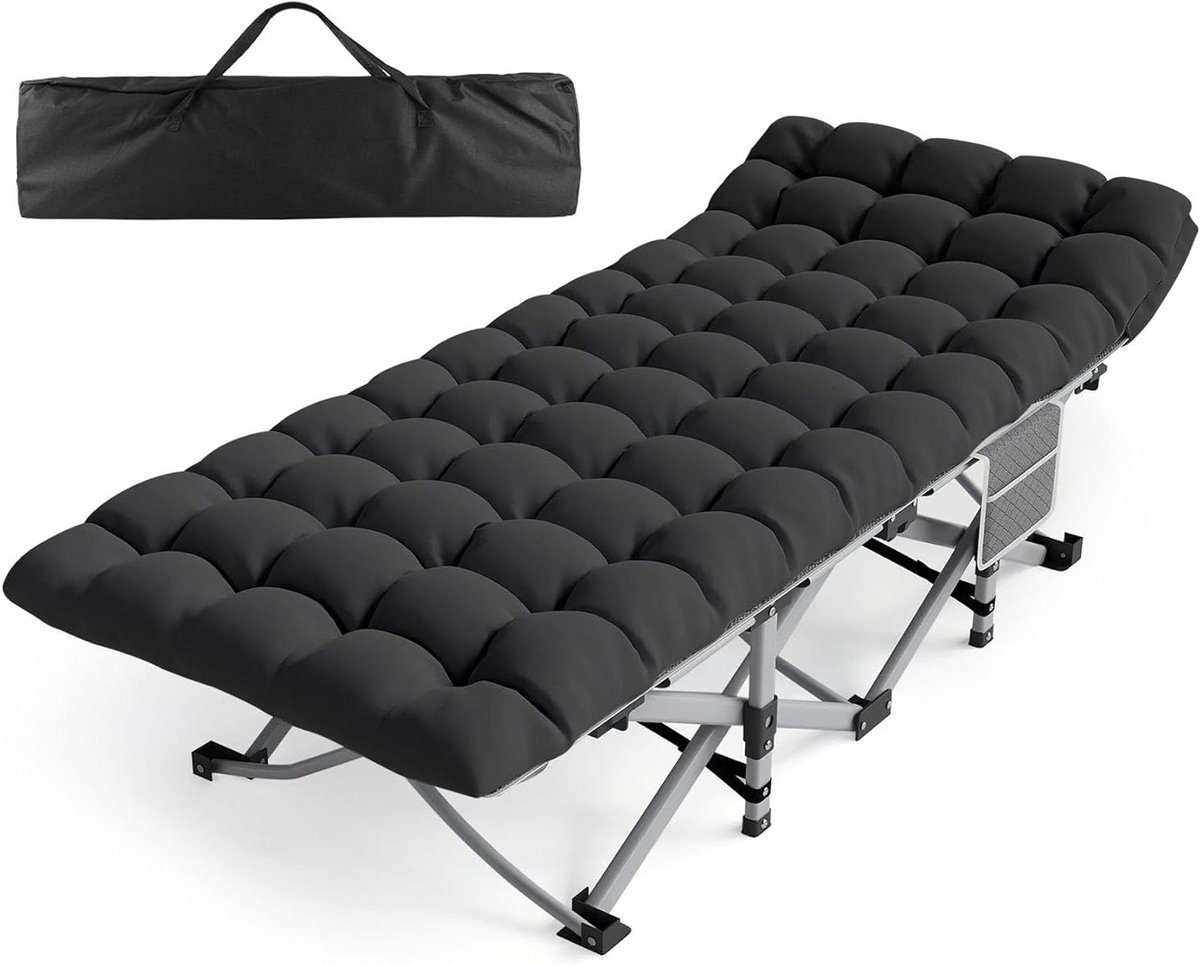 Campingbed - Opklapbaar bed - Buiten slapen - Extra stevig frame - 190 cm lengte - Grijs