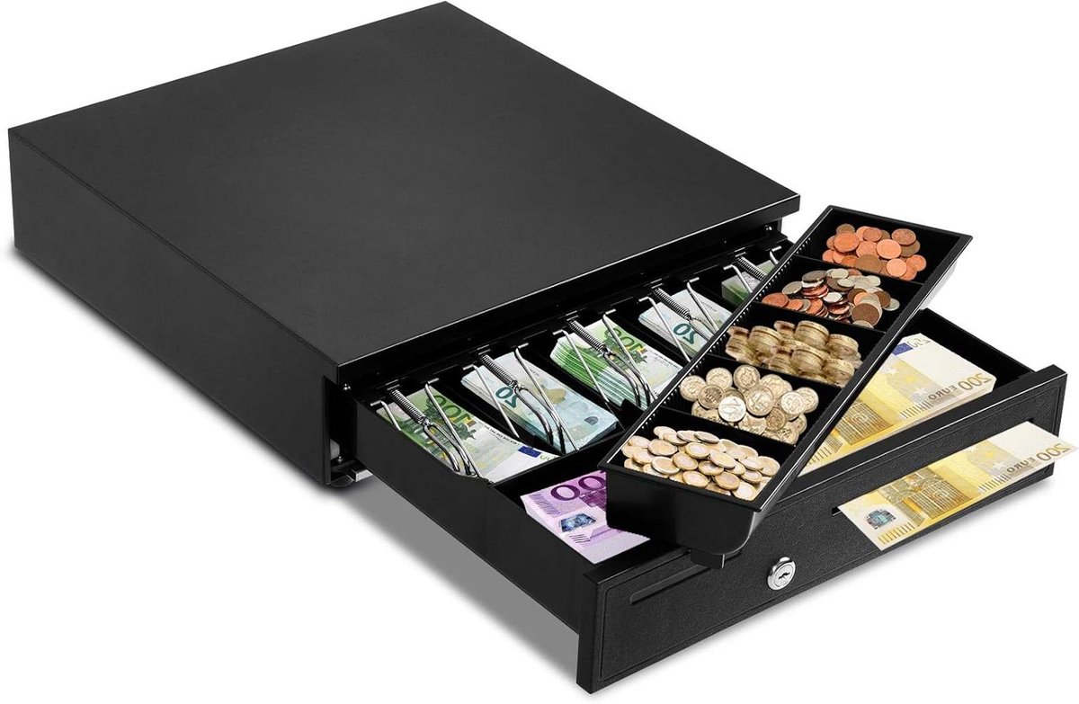 Kassalade Elektrisch - Geldlade Kassa - Geld Organiseren - Noodschakelaar - 405 x 42 x 10 cm - Zwart