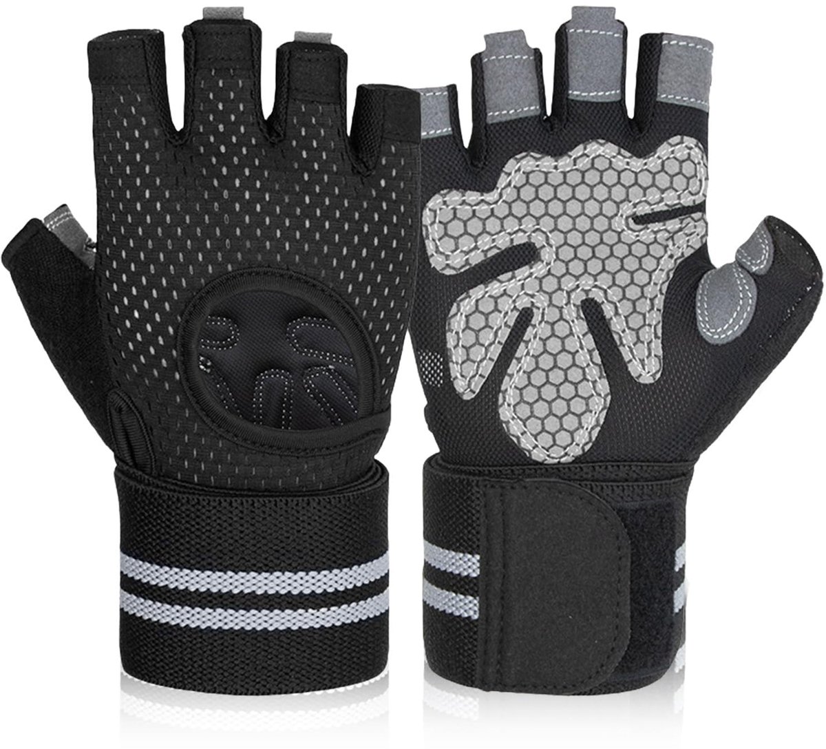 flintronic Fitnesshandschoenen, ademende handschoenen voor dames en heren, fitnesshandschoenen met polsbanden, antislip, siliconen, voor sport, training, fitness, fietsen (zwart)