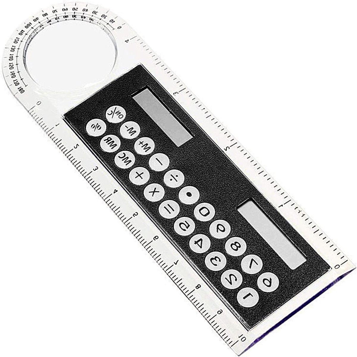 Rekenmachine Liniaal - Mini Calculator Zakrekenmachine - Schoolwerk - 3-in-1 Functie - 13 cm - Transparant