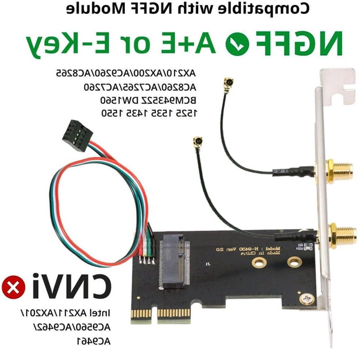 Netwerkkaart Adapter - PCI-E naar NGFF - Wifi Verbinding - Drie-band Antenne - 6 dBi - Zwart