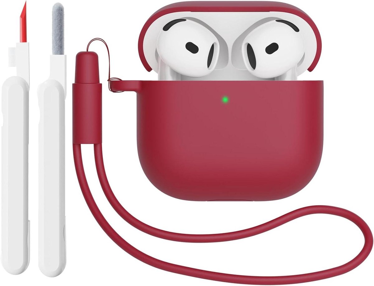 Siliconen Hoesje - Beschermhoesje Airpods 4 - Oordopjes Beschermen - LED Zichtbaar - 13.1 x 9.7 x 1 cm - Wijnrood