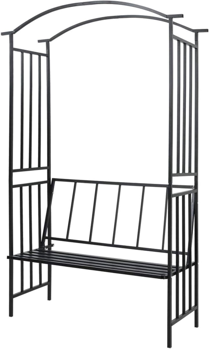 Rozenboog met bank - Tuinboog paviljoen - Planten Klimhulp - Weerbestendig ijzer - 128 x 50 x 207 cm - Donkergroen