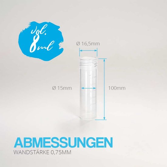 Centrifugebuizen met Schroefsluiting - Reageerbuisjes Kunststof - Laboratorium Opslag - Autoclaveerbaar Levensmiddelen Geschikt - 8 ml 57 x 165 mm — afbeelding 5