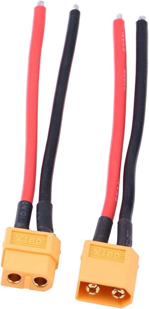 XT60 Connector Set - Adapter Kabel - RC Energievoorziening - 14 AWG Siliconen Kabel - 10 cm Lengte - Zwart