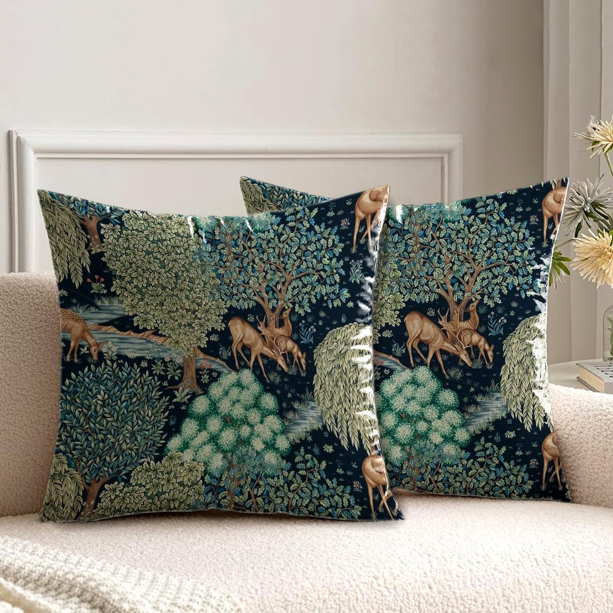 Kussenslopen William Morris 45 x 45 cm Dier Herten Hert Decoraties Dubbelzijdig Patroon Sierkussensloop Set van 2 Woondecoratie voor Bank Bank Bank