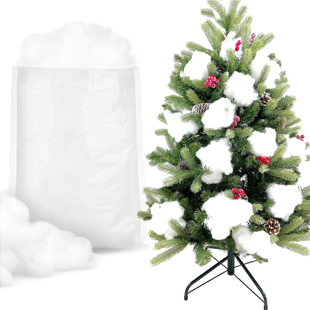 Kunstsneeuw, decoratieve sneeuw, Kerstmis, kunstsneeuw, vezel, pluizige sneeuwwatten, decoratie, sneeuw, binnen, nep sneeuw, voor kerstboom, winter, wooncultuur (150 g)