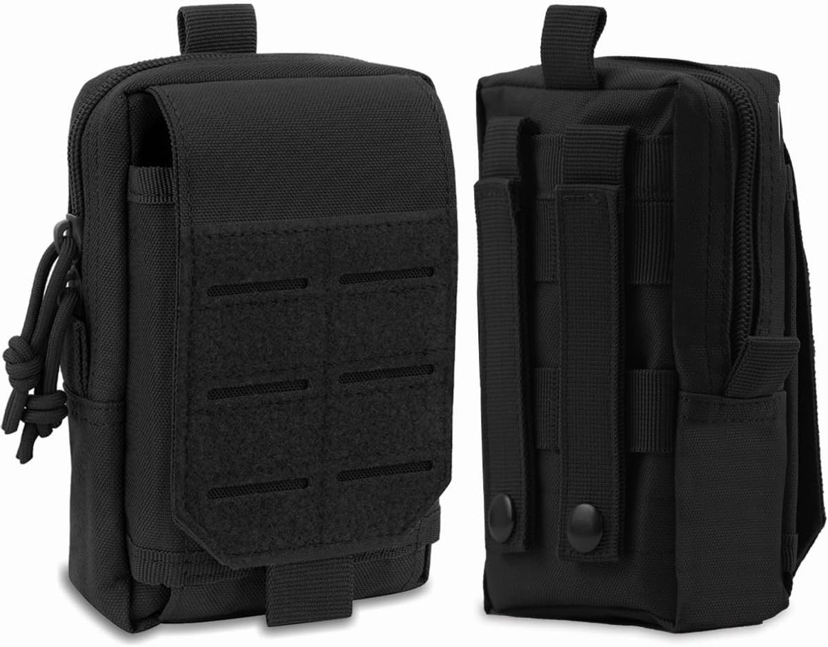 Heuptas Heren Kleine Tactische Heuptasje Militaire Tactical Molle Pouch EDC Tas Riemtasje voor Smartphone Mobiele Telefoon voor Kamperen, Wandelen, Fietsen, Klimmen, Reizen-Black