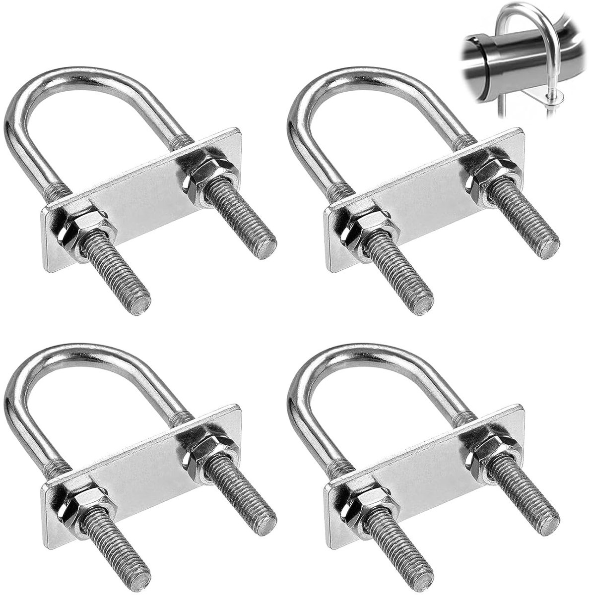 4 stuks beugelschroeven, M6 beugelklem, roestvrij staal, U-beugelschroef met moerframe en bevestigingselementen, U-schroeven, beugelbouten voor 50 x 80 mm buisdiameter