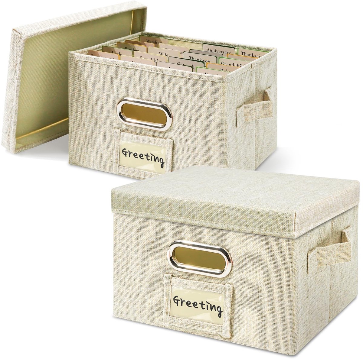 Storage_Box Wenskaartenorganizer, 2 verpakkingen, beige, modern, voor wenskaarten, foto's, stickers, enveloppen, recepten, facturen, naambordjes, grammofoonplaten