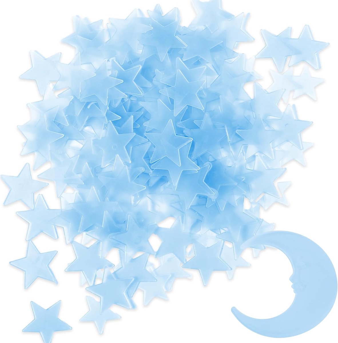 100 sterren & 1 maan Lichtgevende sterren voor het plafond, roze lichtgevende muurstickers met kleefpads, plastic lichtgevende fluorescerende 3D lichtsterren voor kinderkamerdecoratie
