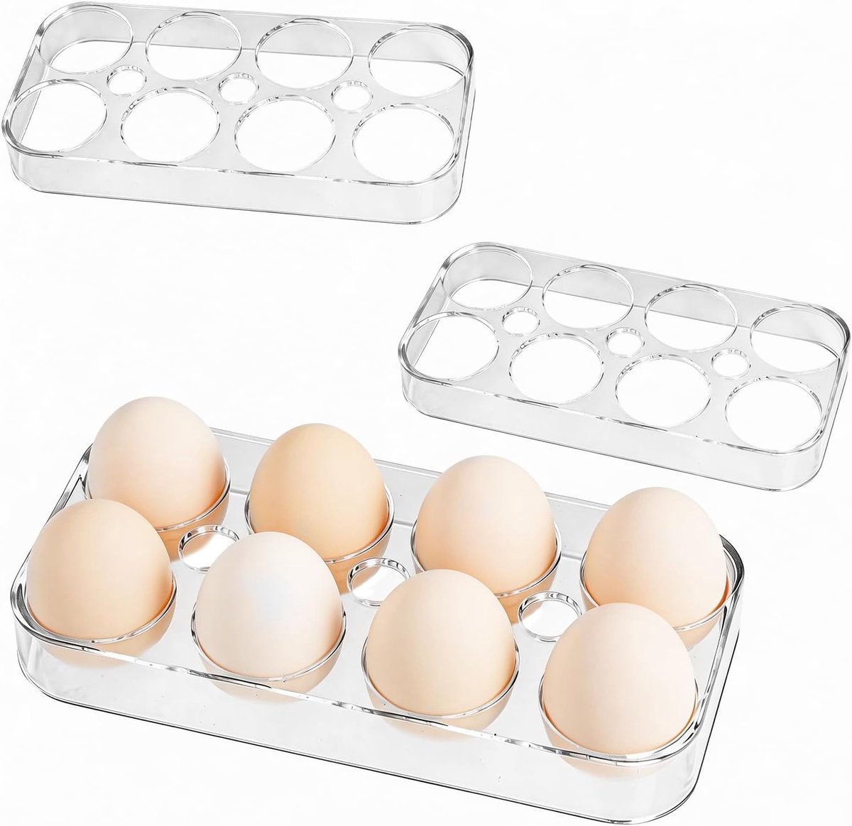 3 stuks eierhouders voor koelkast, eieropslag, koelkast, 8 eieren, eierhouder, transparant, eierhouder voor keuken, veilige opslag en transport