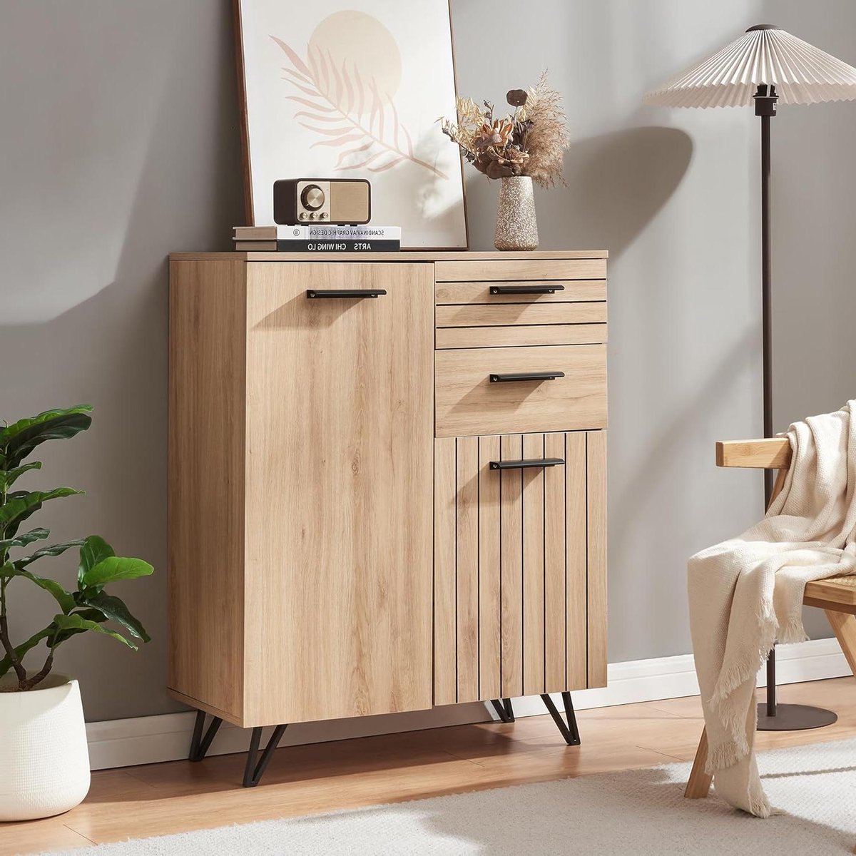 Dressoir Noppen - Sideboard Kast - Woonkamer Opbergen - Modern Design - 100x80x38 cm - Eikenkleurig Zwart