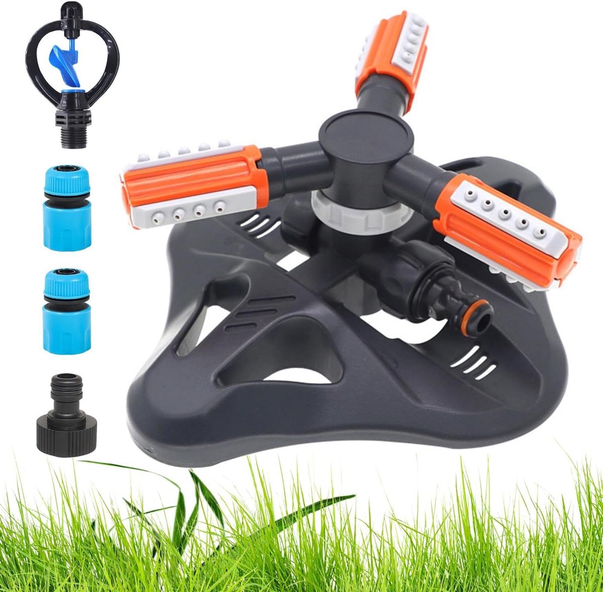 Garden Sprinkler, Automatic 360° Rotating Lawn Sprinkler, 3 Arm Sprinkler, Irrigation System Sprayer for Lawn, Plants, Flowers, Vegetables