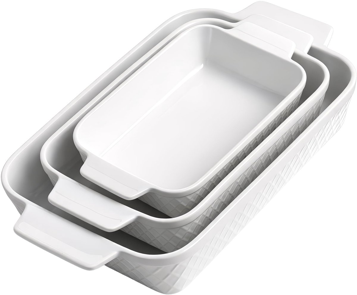 Ovenschaal set van 3 / Rechthoekige keramische ovenschaal, 3-delige stapelbare bakvormset, 850 ml, 1650 ml, 2900 ml - Vaatwasser- en ovenbestendig - Palmanova Collectie