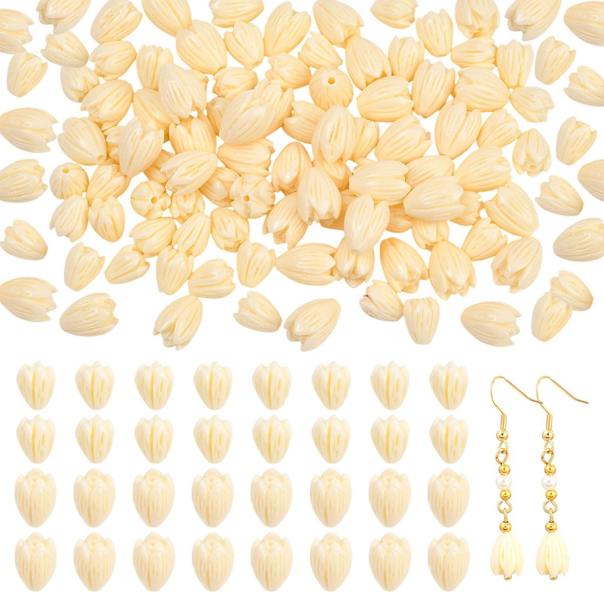 BEEFLYING 100 stuks kunstmatige koraalbloemkralen voor het maken van sieraden, romige witte jasmijn bloemen spacer kralen voor het maken van armbanden doe-het-zelf kettingen, oorbellen en scrapbooking