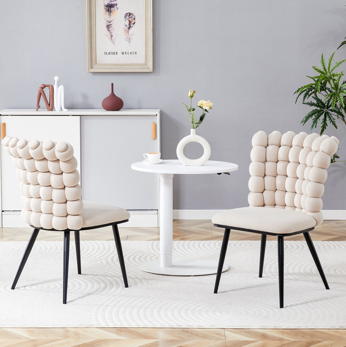 DESMIU Eetkamerstoel - Normale Eetkamerstoel - Set Van 2 - Met Velvet Bekleding En Metalen Poten - Voor Eetkamer En Woonkamer - Crèmewit
