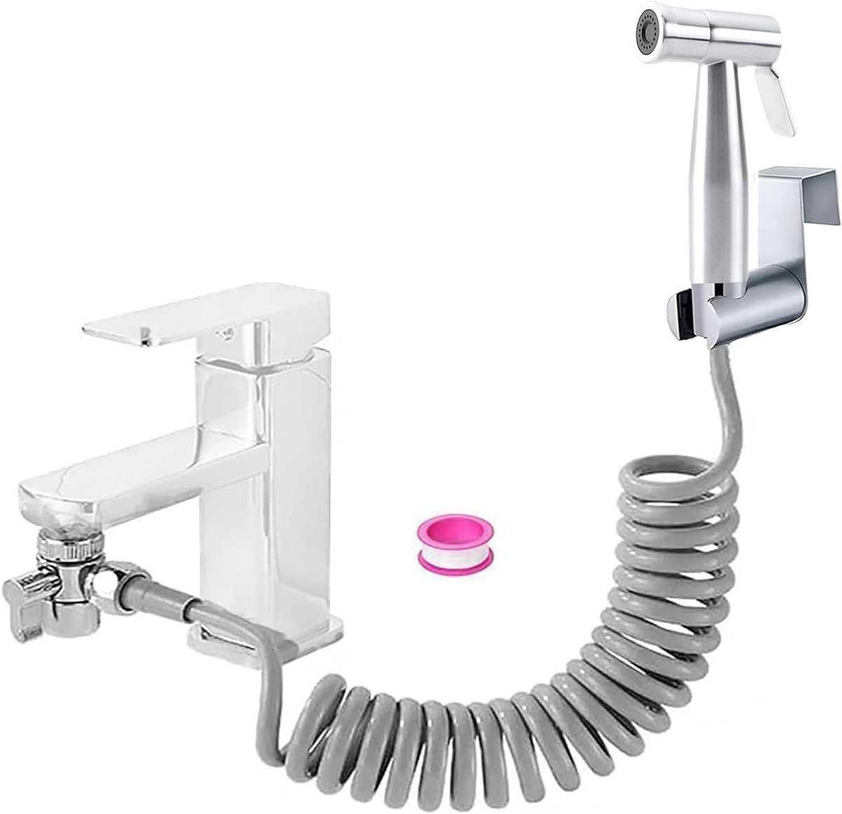 Handdouche Set voor Bidet van RVS, Bidet Aansluiting met Kraan, Flexibele Slang en Hygiëne Oplossingen voor Badkamer en Babyverzorging