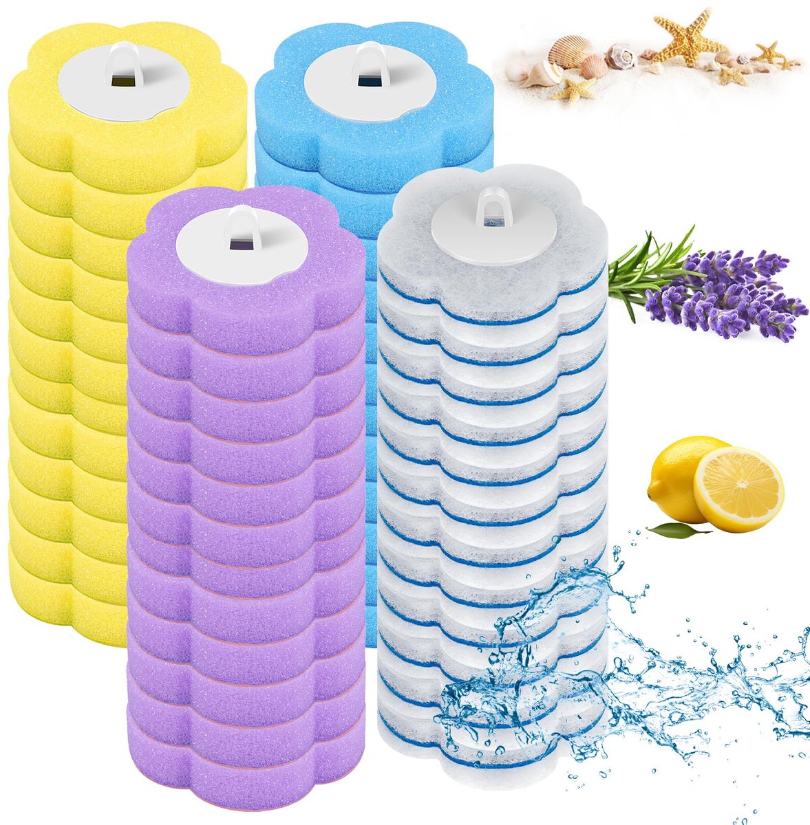 Toiletborstels, 4 kleuren, toiletborstel, reservekoppen met geïntegreerde reiniger voor badkamer en camper (4 kleuren, 48 reservekoppen)