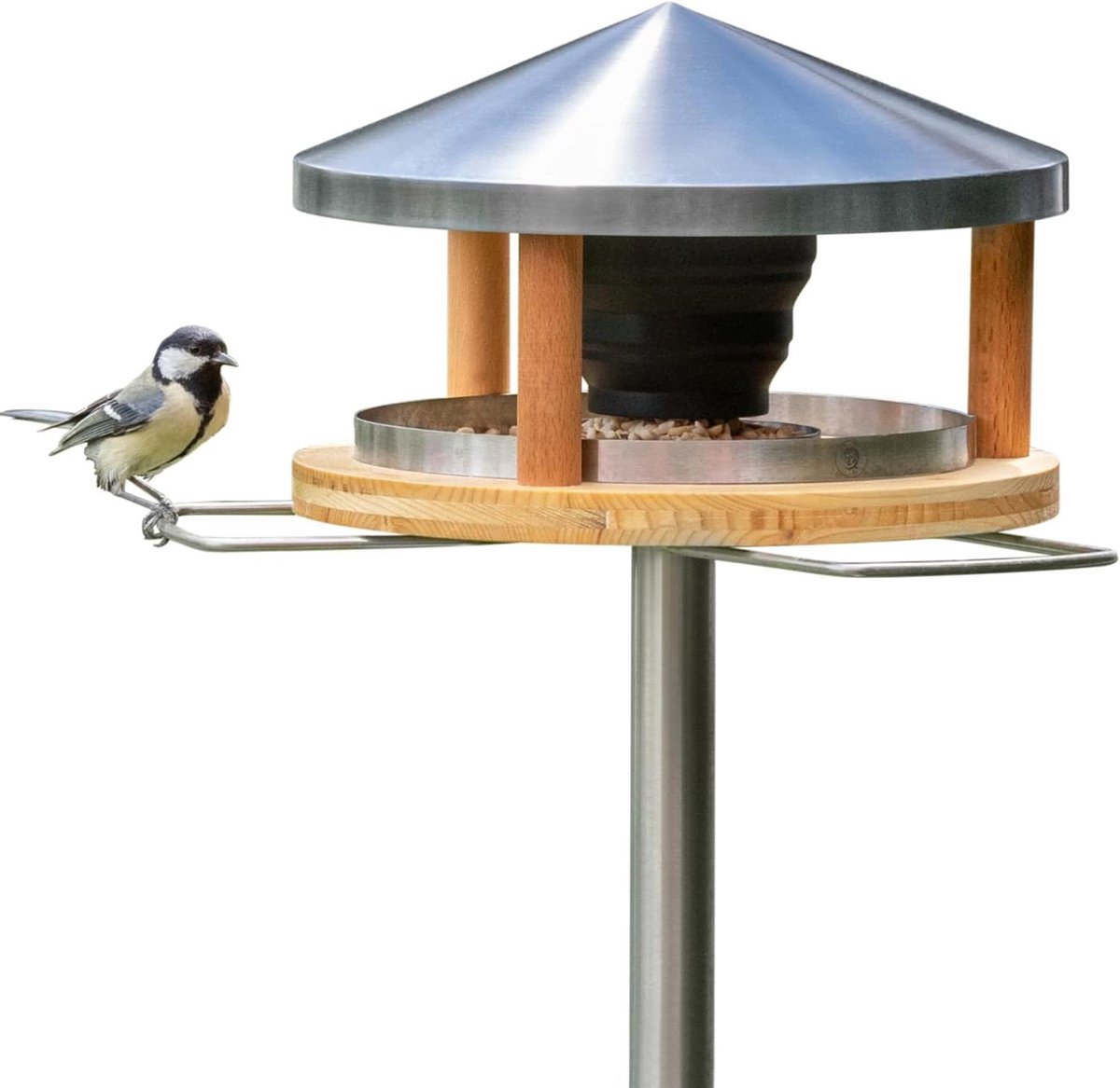 Vogelhuis met Standaard - Voederhuis Vogelvilla - Vogels Voeren - Roestvrij Staal - 38 x 34 x 21 cm - Metaal