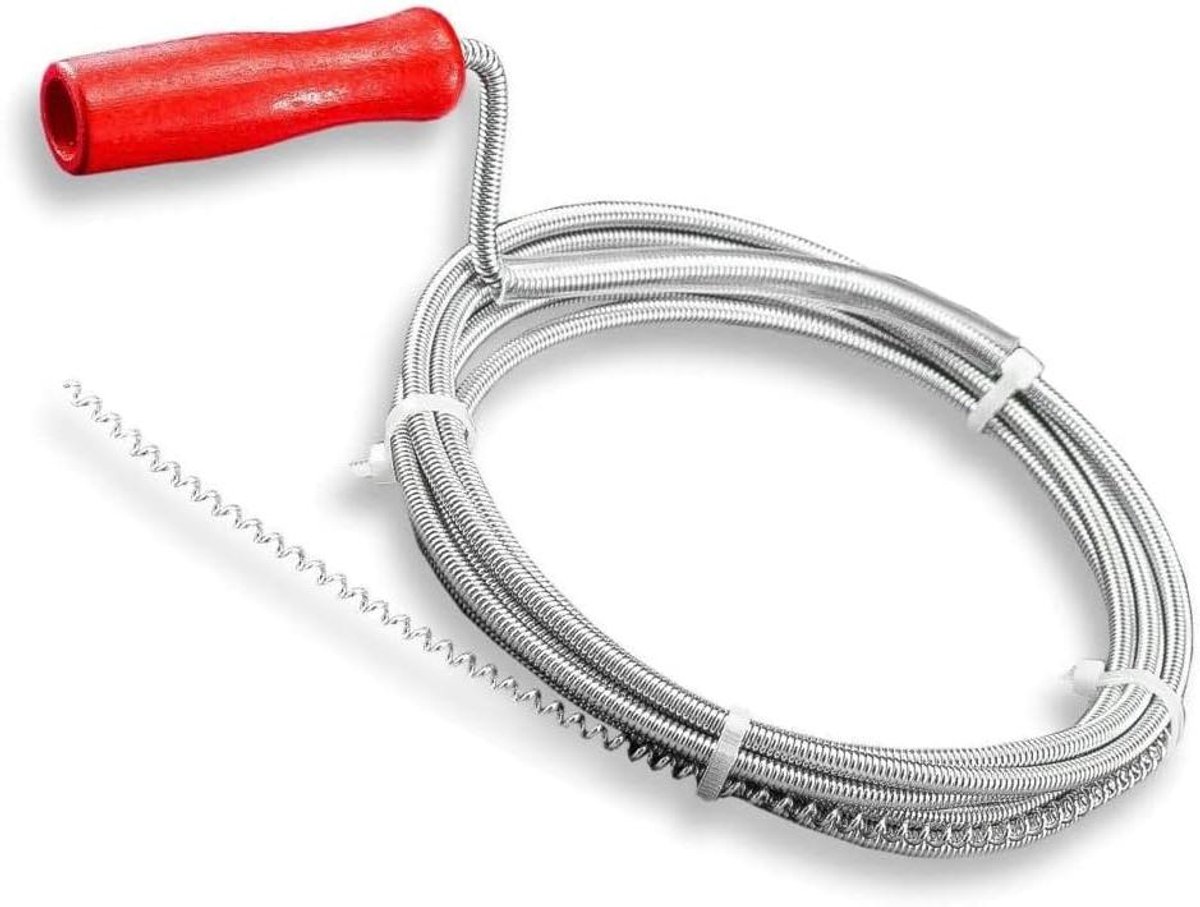 Buisreinigingsspiraal - Afvoerspiraal Rioolreiniger - Verstoppingen Verhelpen - Flexibele Spiraal Met Klauw - 6 mm x 3 m - Zilvergrijs