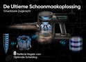 Illustratie van de binnenkant van een stofzuiger met 8 kegels voor optimale scheiding en een filter.