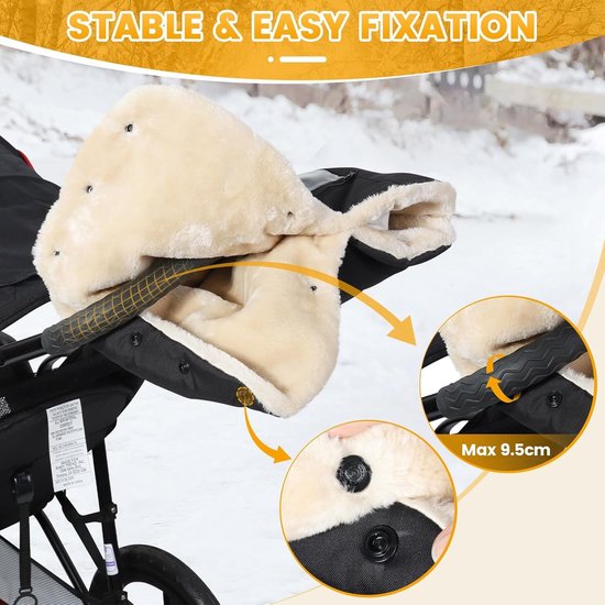 Kinderwagen Muts - Wandelhandschoenen - Baby Comfort - Waterproof Stof - 28 cm - Zwart — afbeelding 3