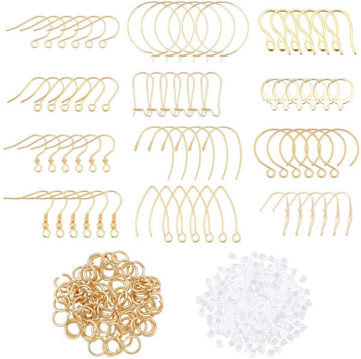 Oorbel Haken Rvs Diverse Oor Draad Haken Gouden Leverback Oorbel Bevindingen met 80 stks 5mm Jump Ring en 200 stks Oorbel Noten voor Sieraden Maken