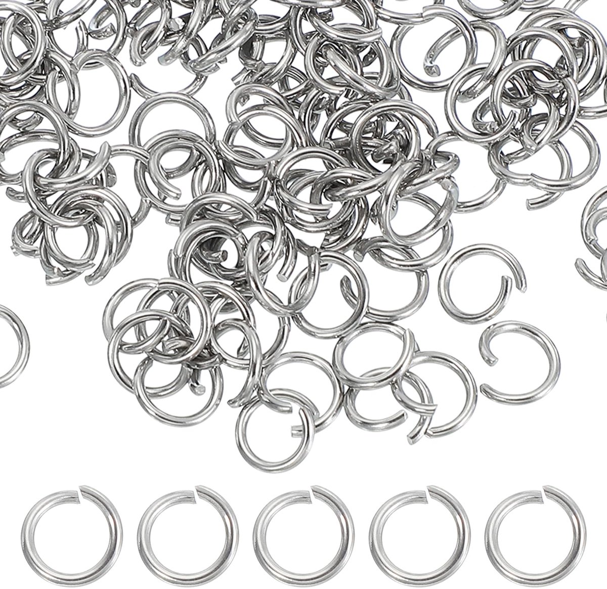 Springringen, 8 mm roestvrijstalen splijt-O-ringen, 1,2 mm dikke verbindingsring voor armband, halsketting, hanger, sieraden, sleutelhanger, doe-het-zelf handwerk, zilver, 120