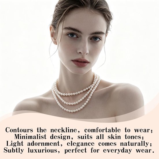 Parelketting 150 cm wit, mooie glazen halsketting 8 mm, veelzijdig draagbaar, voor Gatsby-feest, kostuum en accessoires voor dames — afbeelding 2