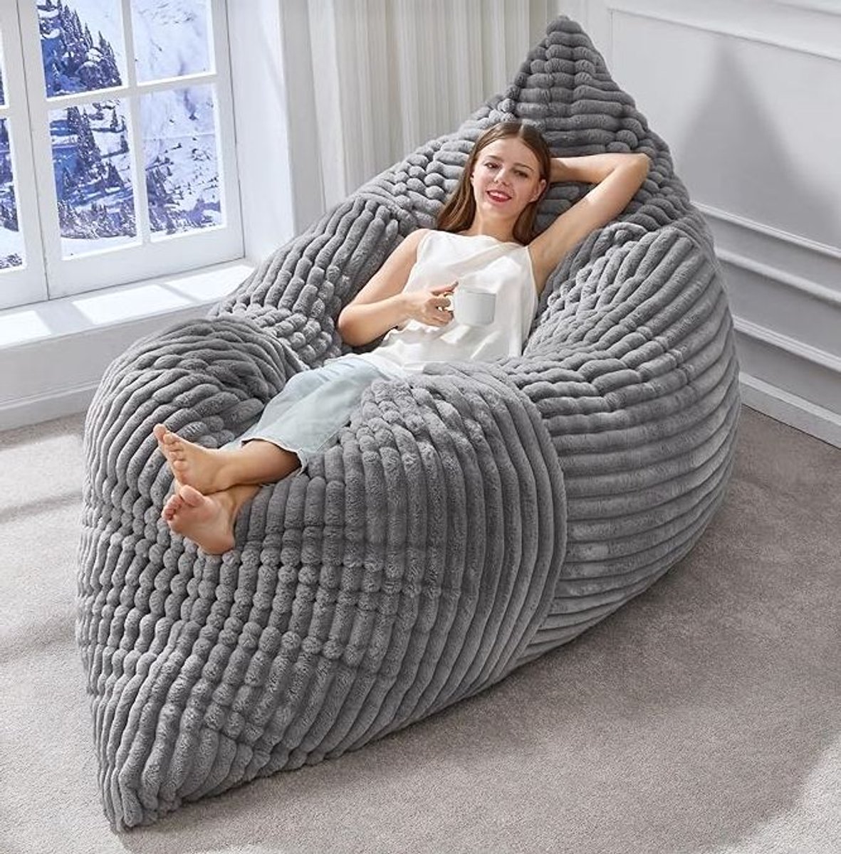MIVRAY Zitzak 180 X 125 Cm - Conversie Naar Stoel, Bank En Bed - Voor Woonkamer, Slaapkamer En Studentenkamer - Fluweel Grijs