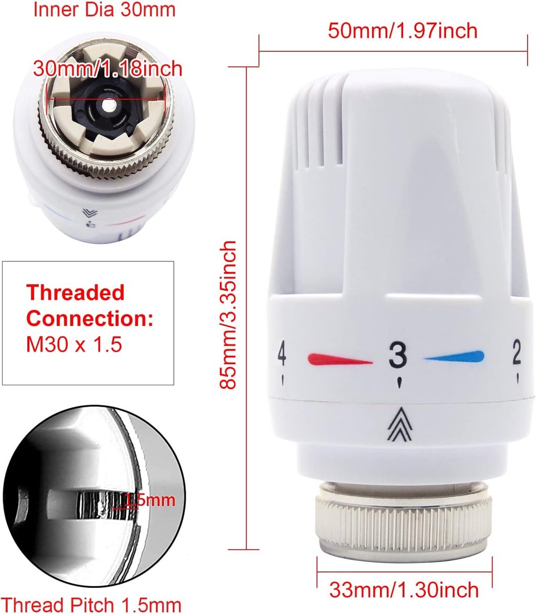 Thermostatische Klep - Radiator Ventiel - Waterstroom Regelen - Automatische Temperatuurregeling - G1/2 inch - Wit Zilver